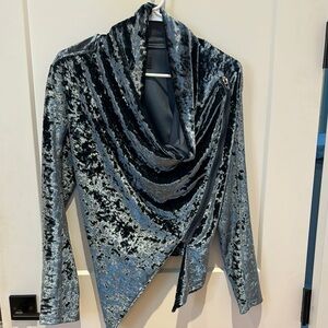 Crushed Velvet Drape Jacket - blue